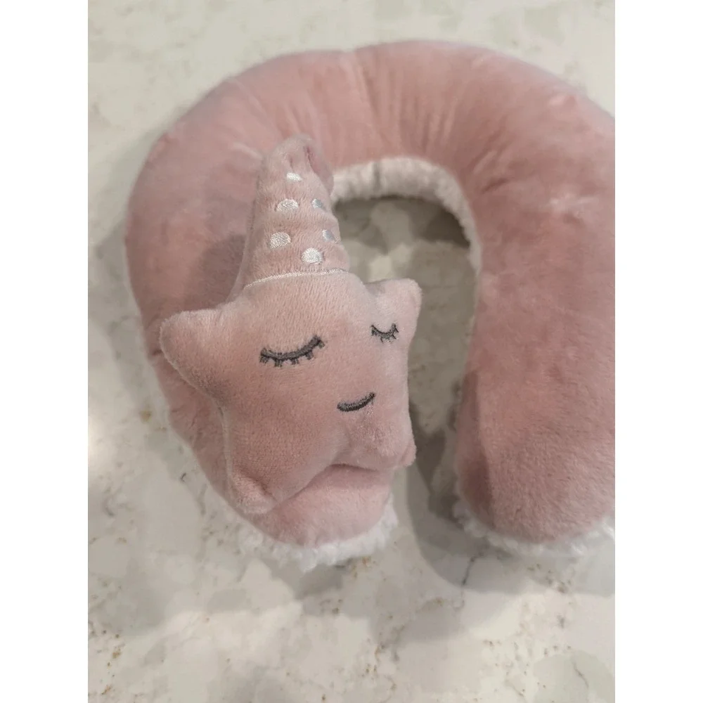 Plush Pink Star Neck Pillow Kids Travel Cushion Sherpa Fleece Sleepy Star‎